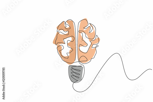 Continuous one line drawing light bulb from brain symbol. Clear brain produces the best ideas. Different thoughts. World Creativity and Innovation Day. Single line draw design vector illustration