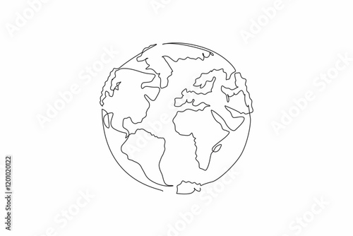 Single one line drawing a globe whose islands are made of tree leaves. The symbolism of the earth requires leaves to remove pollution. Go green. Earth Day. Continuous line design graphic illustration