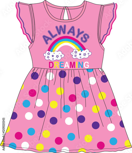 rainbow print girls frocks  vector art