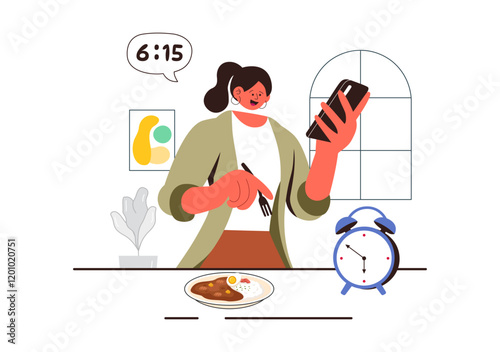 Morning Rush Vector Illustration featuring People Rushing to Businesses, Morning City Life, Time Management, and the Urgency of Time Running Out