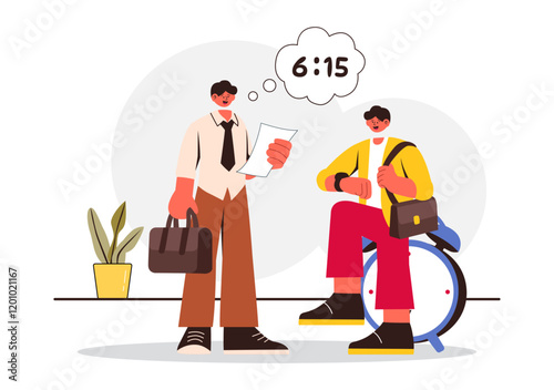 Morning Rush Vector Illustration featuring People Rushing to Businesses, Morning City Life, Time Management, and the Urgency of Time Running Out