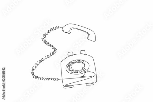 Single continuous line drawing retro telephone with the telephone receiver raised and at the top. The ringing sound of landline. Classic. National Telephone Day. One line design vector illustration