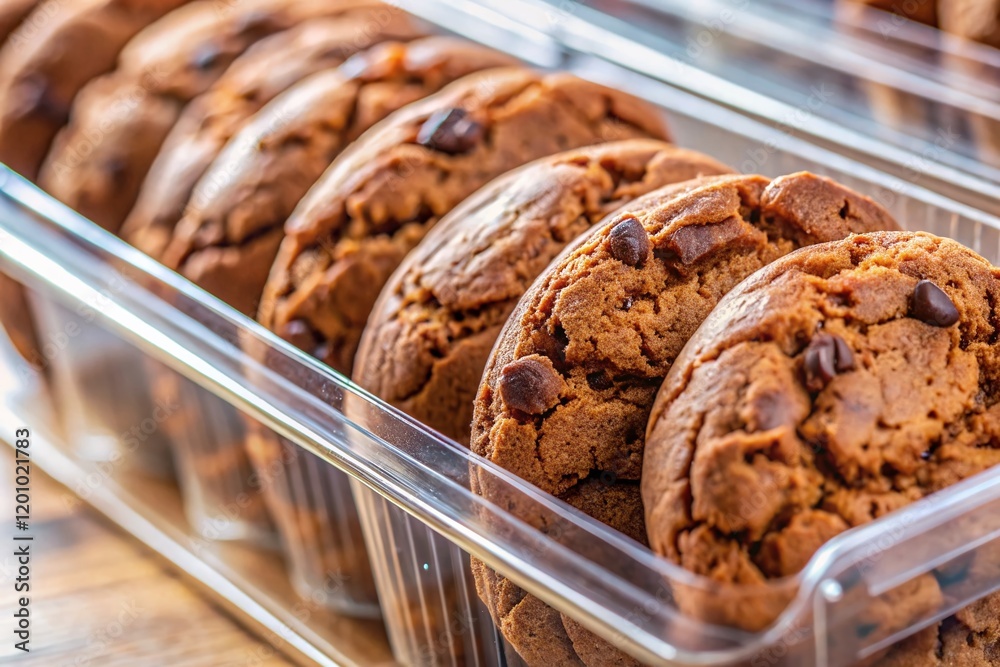 Fototapeta premium Delicious Homemade Brown Chocolate Cookies in Clear Packaging - Stock Photo