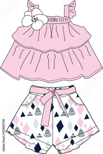 top with shorts flower all over pattern vector art