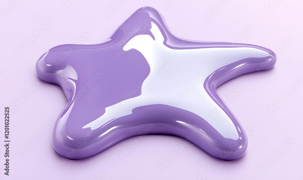 Obraz premium Glossy purple star-shaped blob on lilac background.