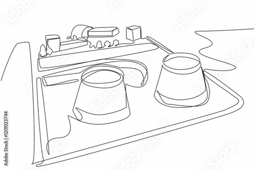 Single continuous line drawing 2 main buildings of the Chernobyl nuclear reactor. Nuclear power plant explosion. Dangerous. International Chernobyl Remembrance Day. One line design vector illustration
