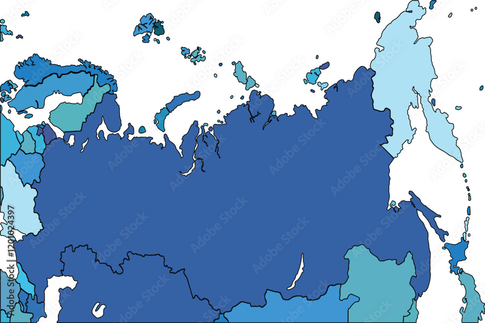 Obraz premium Russia map with regions vector illustration,Russia Political map and administrative divisions, vector illustration map of Russia with borders, colorful map of Russia with states, cities, Provinces