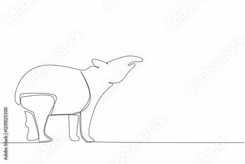 Single continuous line drawing tapir pose. Land mammal native to South America. Its food is young leaves. The nose functions to take in food. World Tapir Day. One line design vector illustration