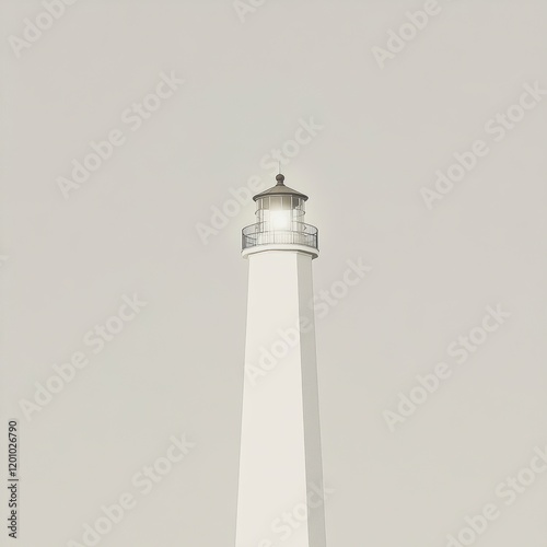 Tall White Lighthouse with Bright Beacon Against a Clear Sky