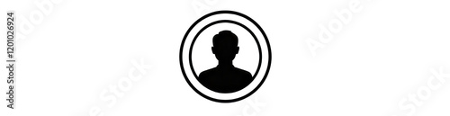 Person silhouette within double circle outline transparent background