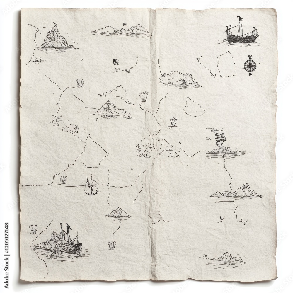 Obraz premium Vintage Map Illustration with Ships and Islands on Weathered Paper