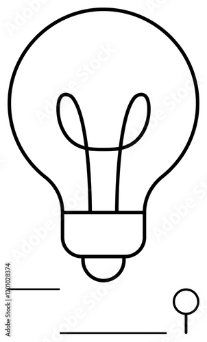 Lightbulb outline with simple abstract lines and a small circle, symbolizing ideas and inspiration. Ideal for creativity, innovation, energy, technology, brainstorming, education, abstract line flat