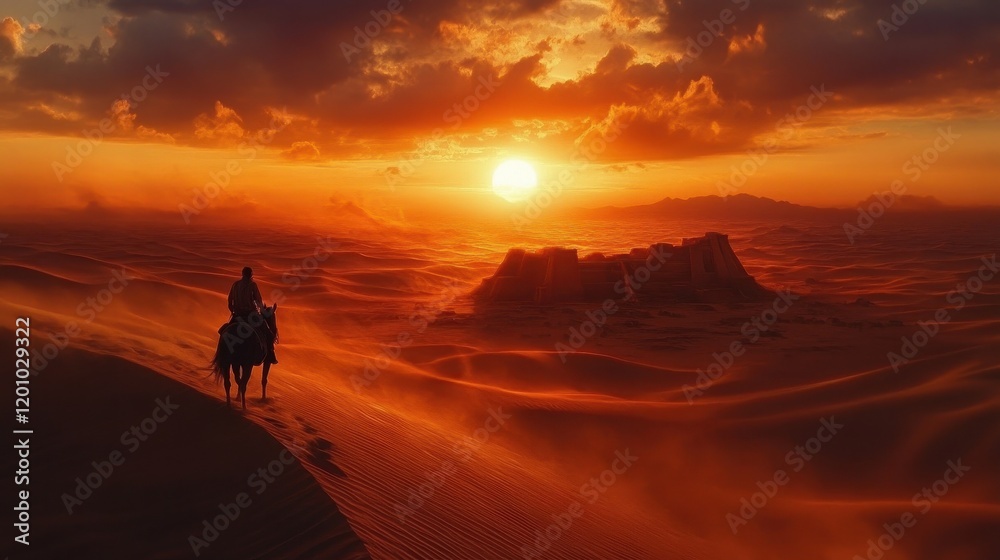 Giant Sand Dunes Under Glowing Mystical Sky at Sunset Giant Sand Dunes Under Glowing Mystical Sky at Sunset
