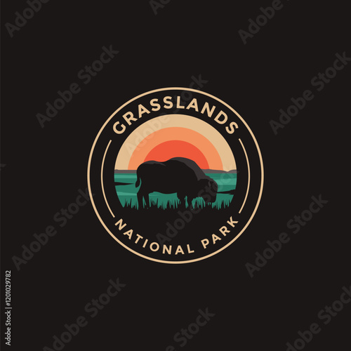 Grasslands National Park vector logo theme on dark background