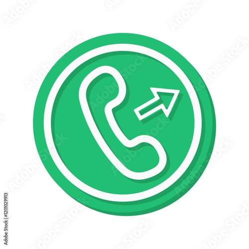 A bold green phone call icon vector with an arrow symbol, perfect for indicating outgoing calls in communication apps or contact related design