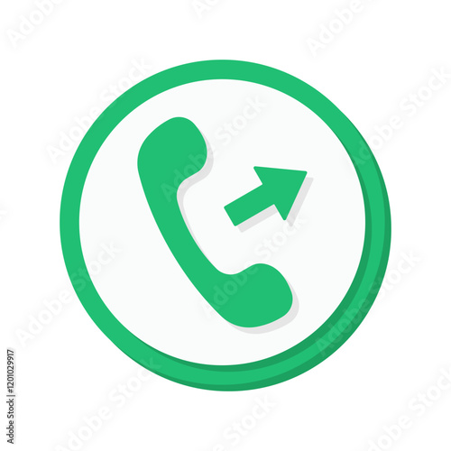 A bold green phone call icon vector with an arrow symbol, perfect for indicating outgoing calls in communication apps or contact related design