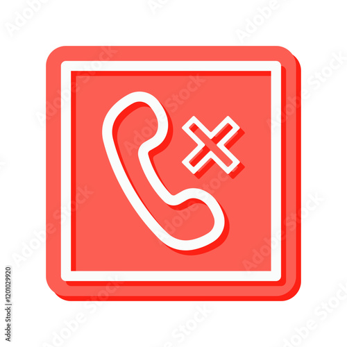A bold red end call icon vector with a cross symbol, perfect for indicating missed or reject calls in communication apps or contact related design