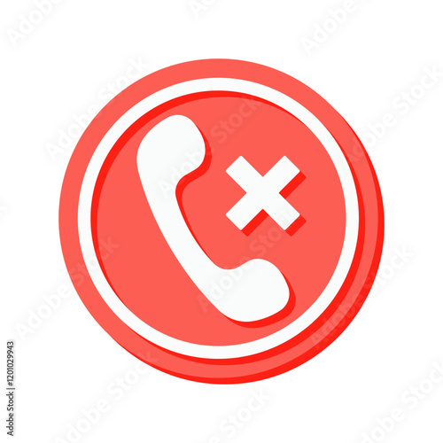 A bold red end call icon vector with a cross symbol, perfect for indicating missed or reject calls in communication apps or contact related design