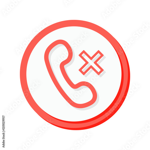 A bold red end call icon vector with a cross symbol, perfect for indicating missed or reject calls in communication apps or contact related design