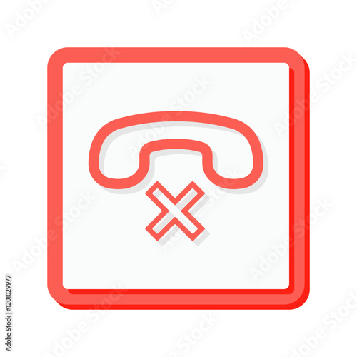 A bold red end call icon vector with a cross symbol, perfect for indicating missed or reject calls in communication apps or contact related design