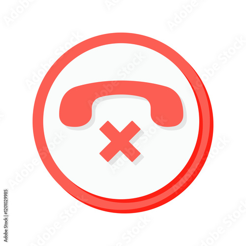 A bold red end call icon vector with a cross symbol, perfect for indicating missed or reject calls in communication apps or contact related design