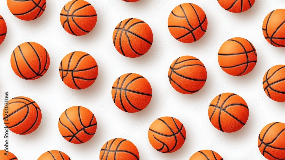 Seamless Pattern of Orange Basketballs on White Background Seamless Pattern of Orange Basketballs on White Background