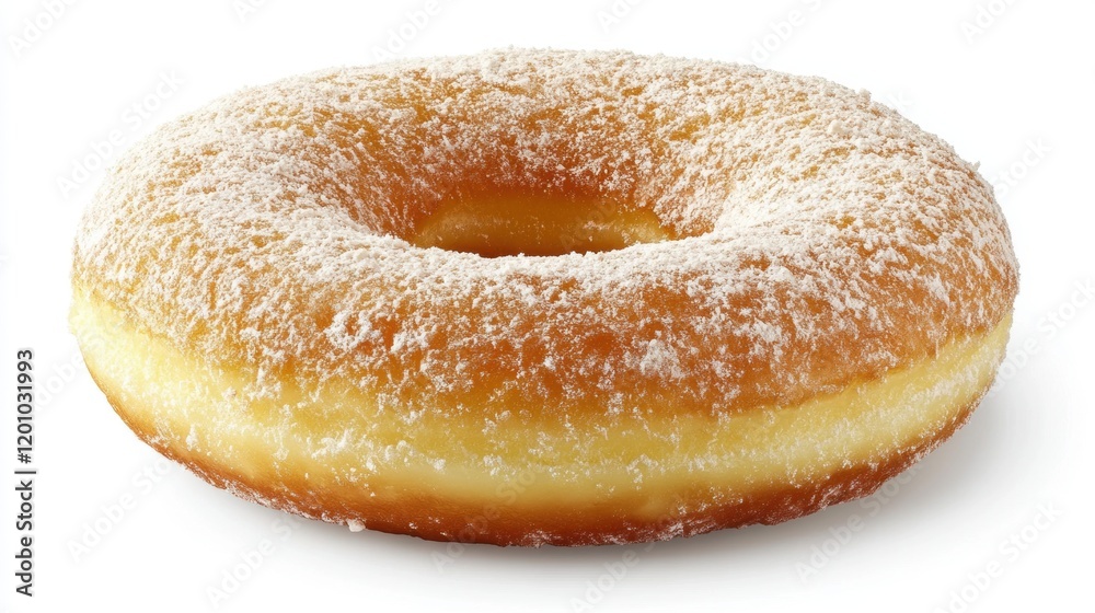 Fresh Glazed Doughnut with Powdered Sugar on White Background Fresh Glazed Doughnut with Powdered Sugar on White Background