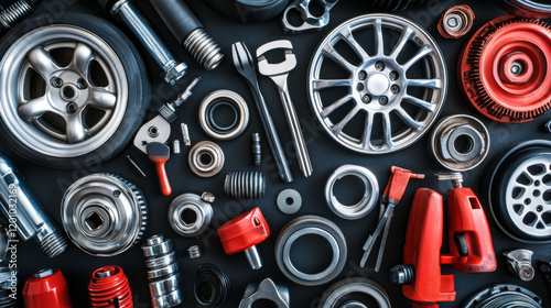 Car spare parts and service word search puzzle game worksheet. Vector kids quiz grid with auto, rims, headlight and tire. Speedometer, key, glasswasher, and sparkplug, brakedisk or piston, jack tools photo