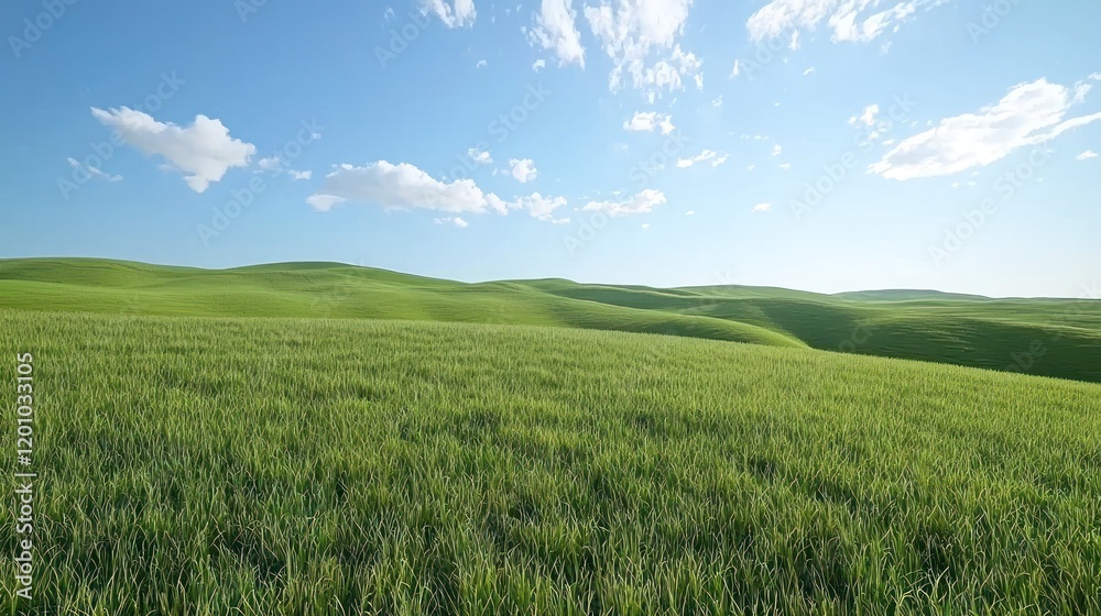 Rolling Green Hills under Blue Sky