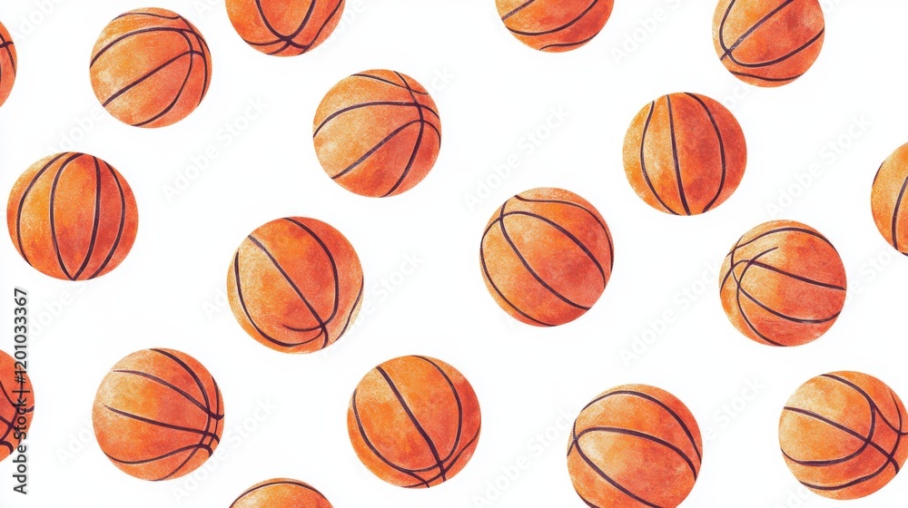 Seamless Pattern of Hand-Drawn Basketballs on White Background Seamless Pattern of Hand-Drawn Basketballs on White Background
