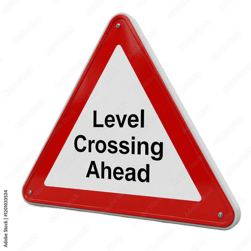 Red and white triangular sign with Level Crossing Ahead on transparent background Red and white triangular sign with Level Crossing Ahead on transparent background