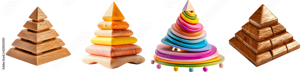 Kids wooden pyramid with a transparent background Kids wooden pyramid with a transparent background