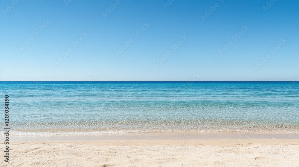 Fototapeta premium A breathtaking view of Karamitsi Beach with its pristine sands and tranquil sea under a cloudless sky.