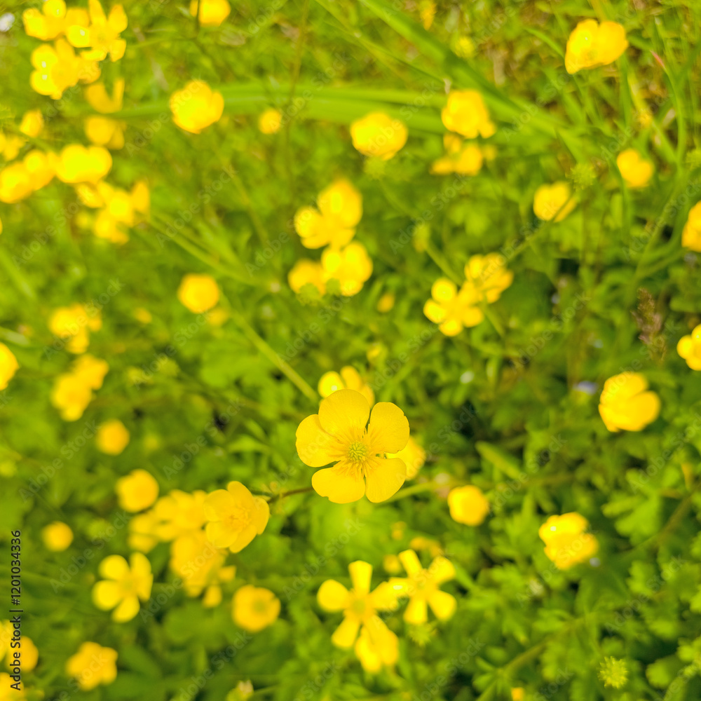 Flowers of the creeping buttercup, Ranunculus repens Flowers of the creeping buttercup, Ranunculus repens