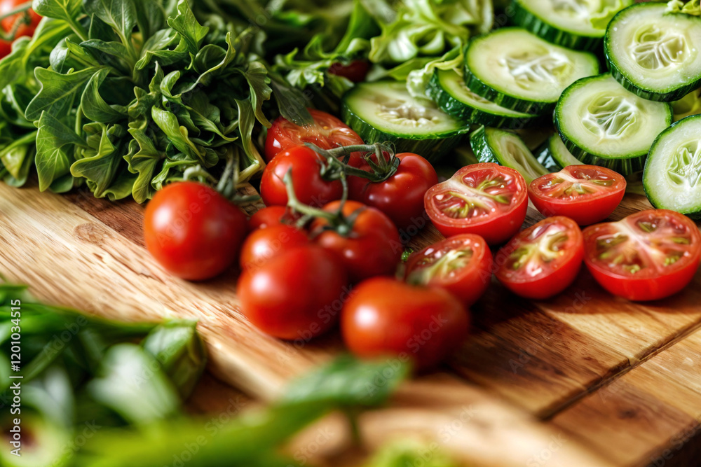 hands preparing a fresh salad, a mix of leafy greens, cherry tomatoes, and sliced cucumbers, hands preparing a fresh salad, a mix of leafy greens, cherry tomatoes, and sliced cucumbers,