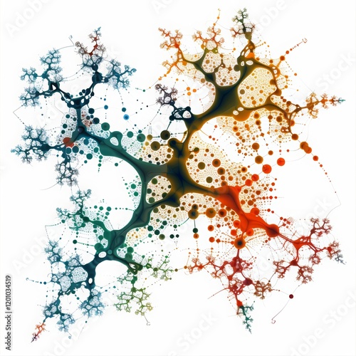 Colorful radial network of Hyphae on white background photo