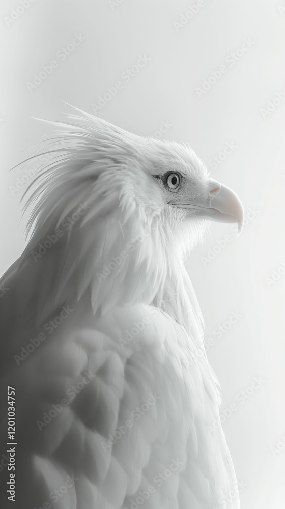 Fototapeta premium Majestic bald eagle in profile against a soft white backdrop showcasing wildlife elegance
