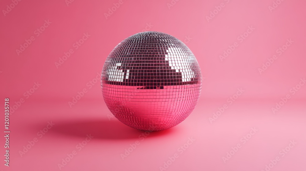 Shiny Disco Ball on Pink Background with Reflections and Light Effects Shiny Disco Ball on Pink Background with Reflections and Light Effects