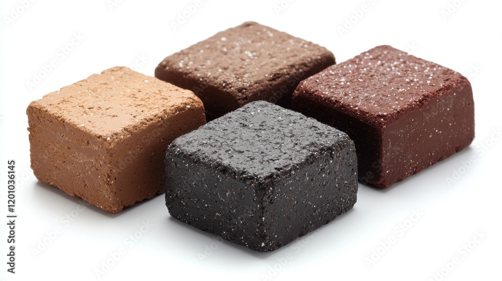 Assorted Square Chocolate Blocks on White Background for Desserts Assorted Square Chocolate Blocks on White Background for Desserts