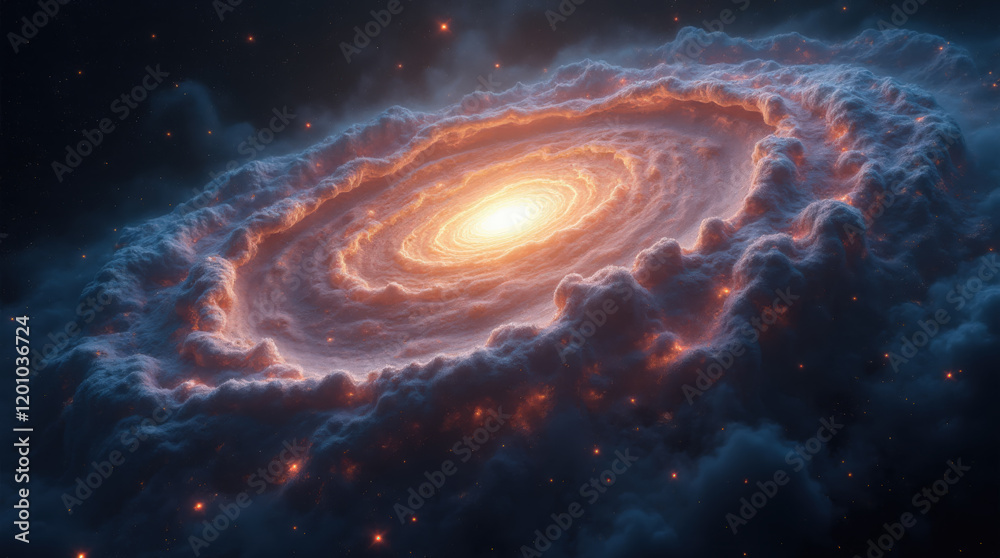 Obraz premium Galactic formation showcasing swirling clouds and bright star core in a vibrant cosmic landscape