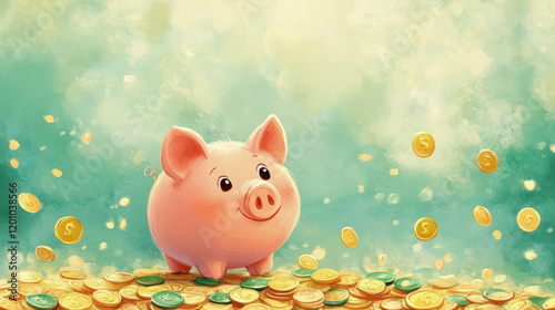 happy Piggy bank with background