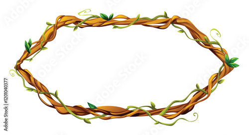 Hexagonal liana frame decorated with lush tropical vines and leaves. Vector cartoon illustration