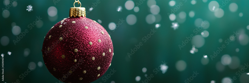 Fototapeta premium Glittery Red Christmas Ornament with Golden Dots