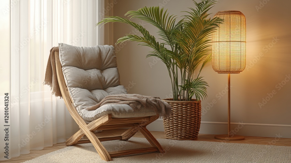 Cozy and Modern Living Room with Chair, Plant, and Lamp Decor Cozy and Modern Living Room with Chair, Plant, and Lamp Decor