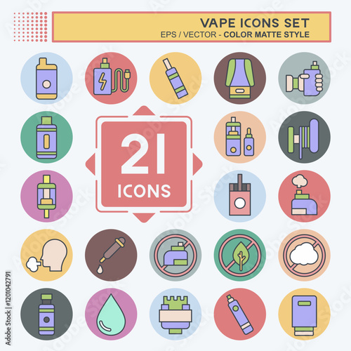 Icon Set Vape. related to Holiday symbol. color mate style. design editable