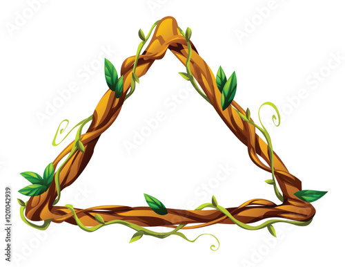 Stylized triangle liana frame with decorative vines and leaves. Vector cartoon illustration