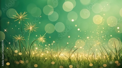 Enchanted Meadow with Glowing Dandelions and Sparkling Dust