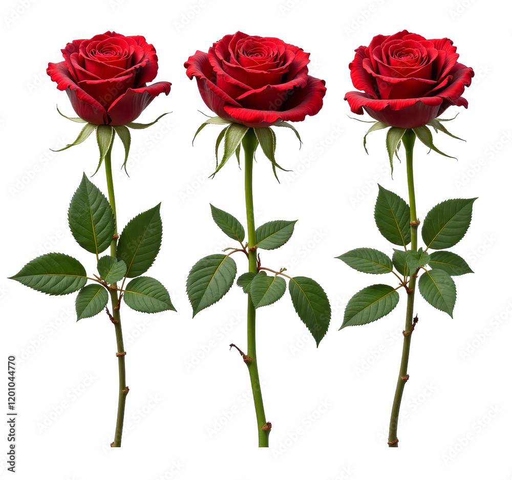 Naklejka premium Three red roses on transparent background