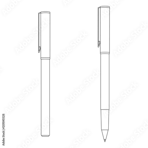 キャップ式ボールペンのイラストセット、線画