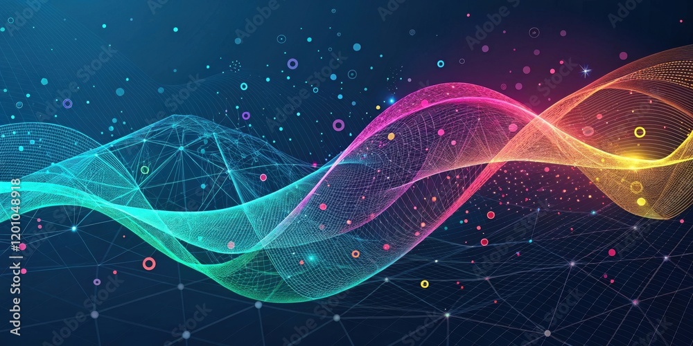 Fototapeta premium Abstract Flowing Data Network Visualization with Vibrant Hues and Connecting Nodes